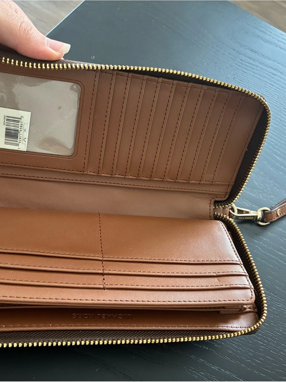 Michael Kors Dark Brown Monogram Zip Wristlet Wallet